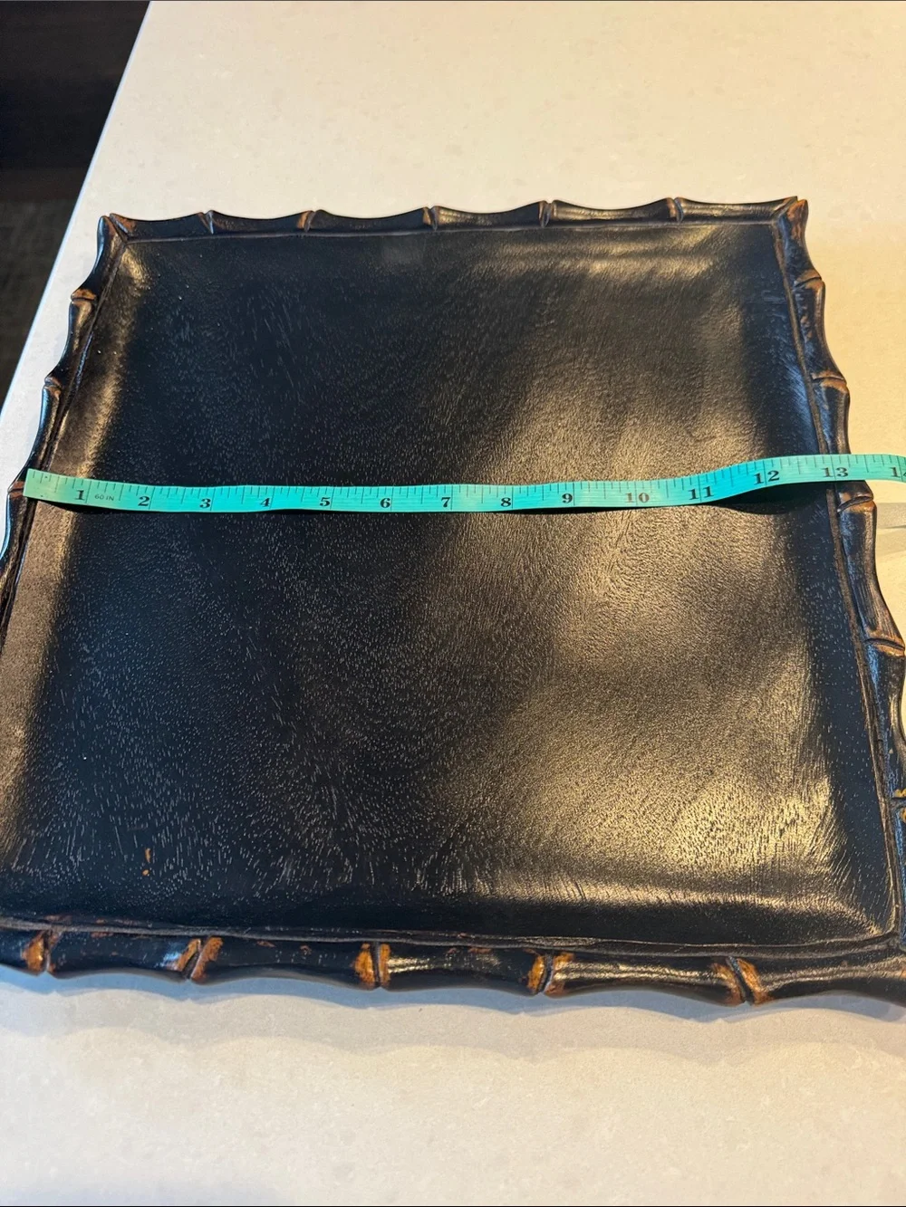 Pottery Barn Black carved bamboo  Tray with Bamboo-Style Edge